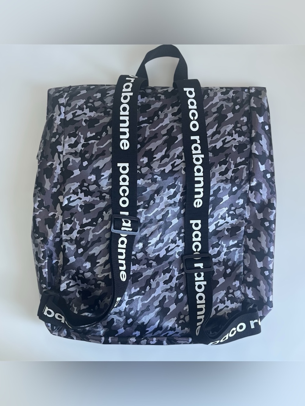 Paco Rabanne Phantom Camo Backpack Urban Sleek Streetwear Grey Silver Metallic